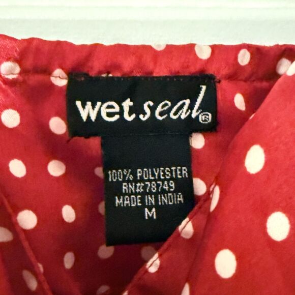 Wet Seal VTG Y2K Coquette Red Polka Dot Satin 90s Babydoll Dress Size Medium - Picture 6 of 13